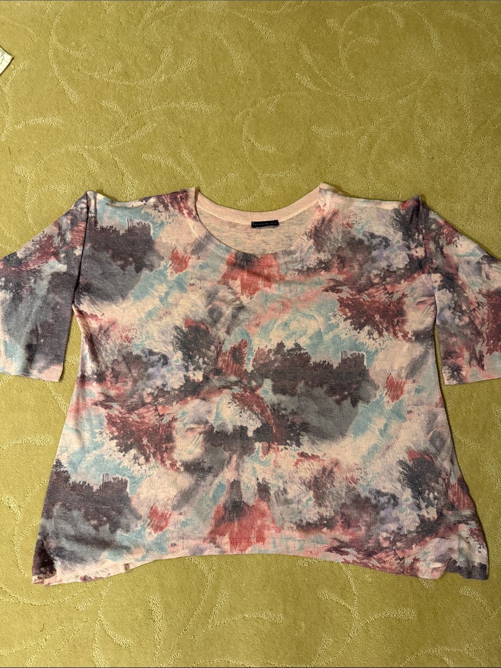 Nally & Millie Short Sleeve Lightweight Knit Top in Pink, Blue & Gray XL